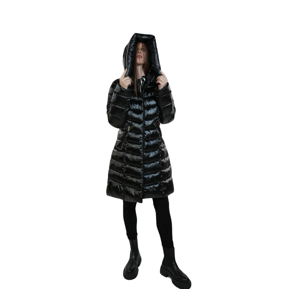 Emme DI Marella Zulma Gewatteerde Hoodie Jas in Zwart Black Dames