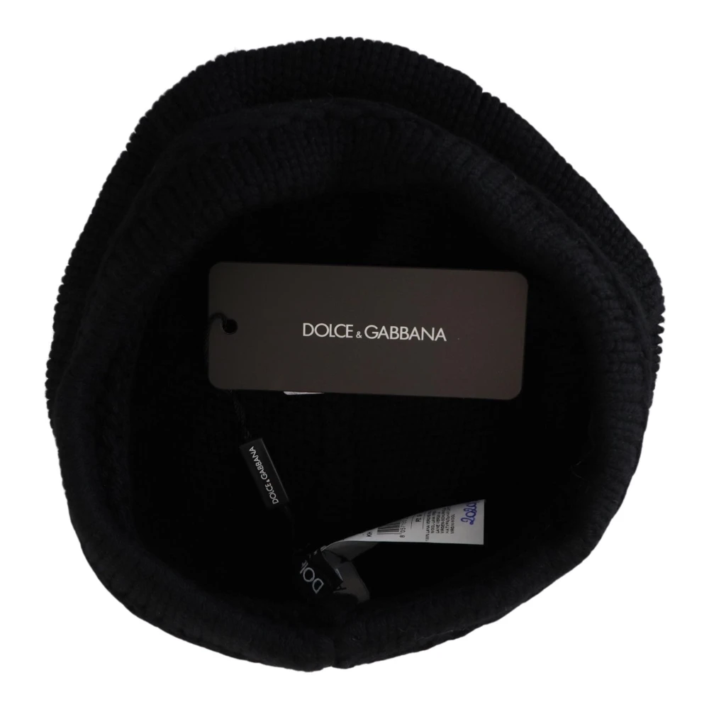 Dolce & Gabbana Luxe Zwarte Gebreide Beanie Muts Black Dames