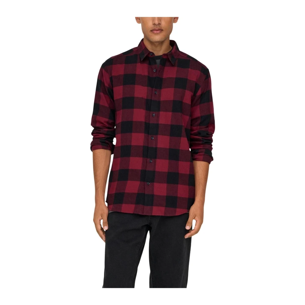 Only & Sons Men's Multicolor Casual Shirts, 2XL, Checked Long Sleeve Classic Collar Shirt