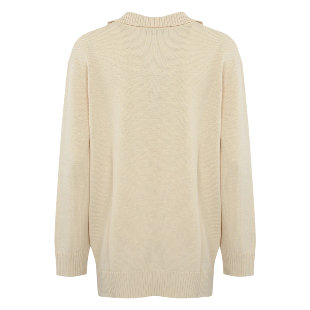 Twinset Katoenen V-hals trui met logopatch Beige Dames