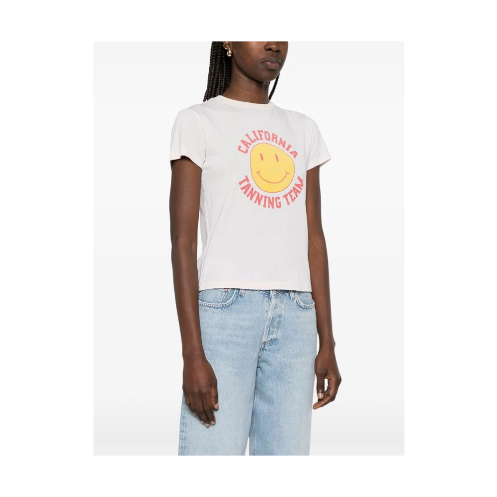 Re Done Smiley Face Print Crew Neck T-shirt White Dames