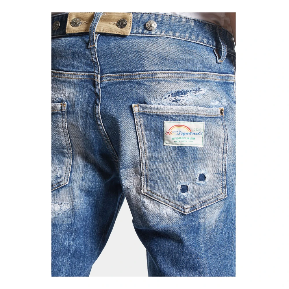 Dsquared2 Blauwe Denim Stretch Jeans met Versleten Details Blue Heren