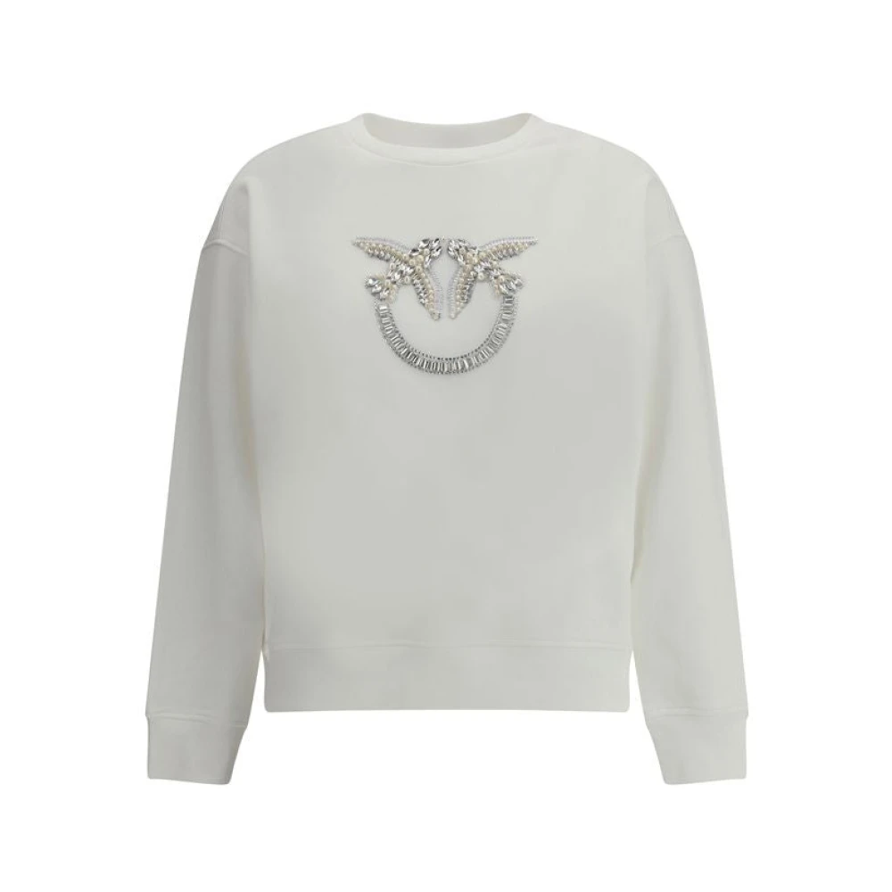 Pinko Women's White Sweatshirts, M, Embroidered Logo Sweatshirt