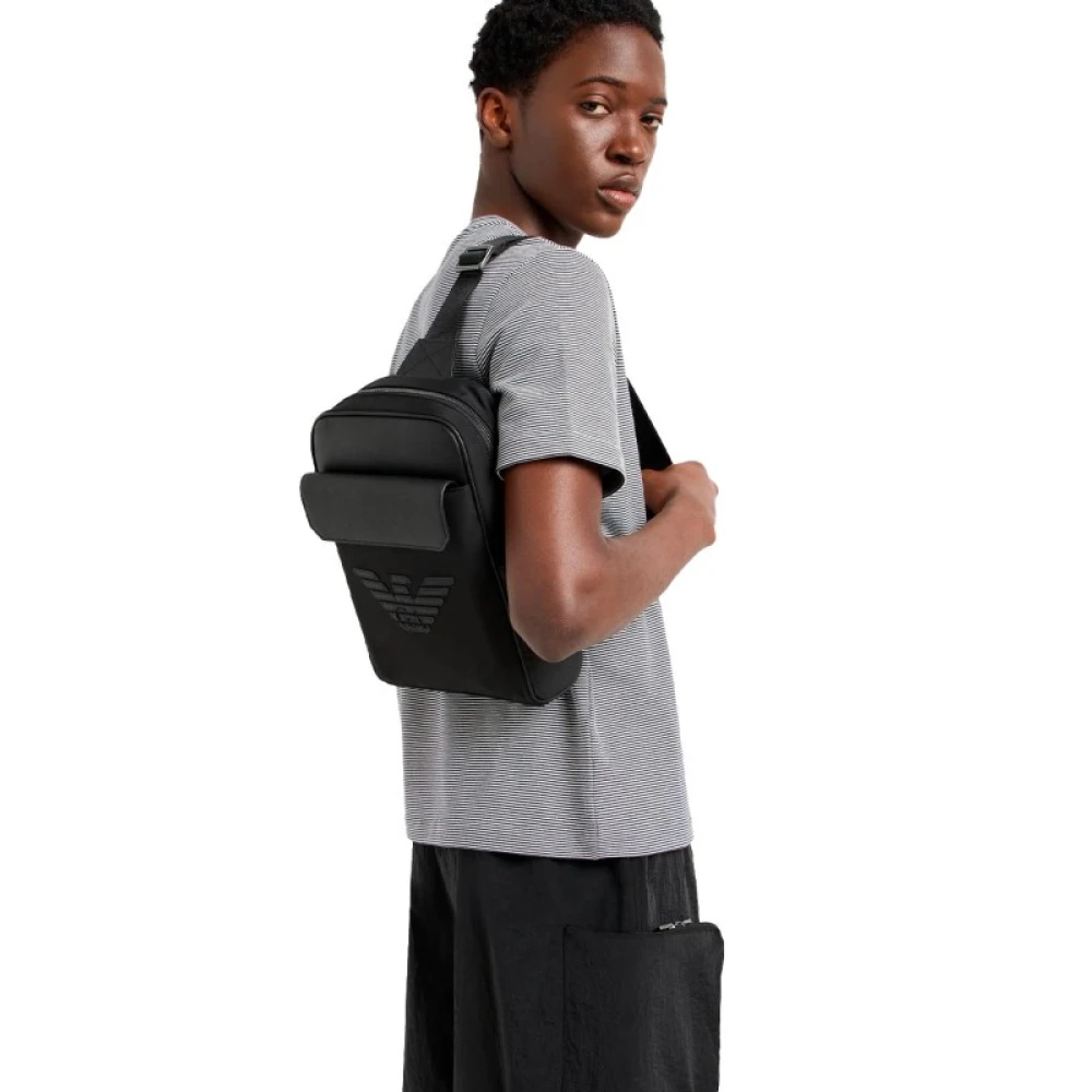 Armani Zwarte Saffiano Rugzak met Ritssluiting Black Heren
