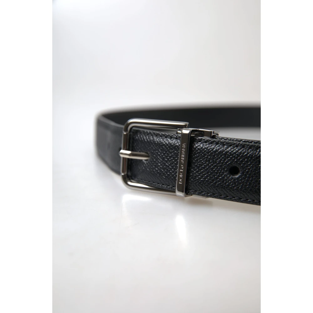Dolce & Gabbana Elegante Zwarte Leren Riem Black Heren