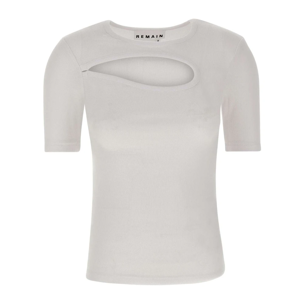 Remain Birger Christensen Witte Geribbelde Katoenen T-shirt met Uitsnijding White Dames