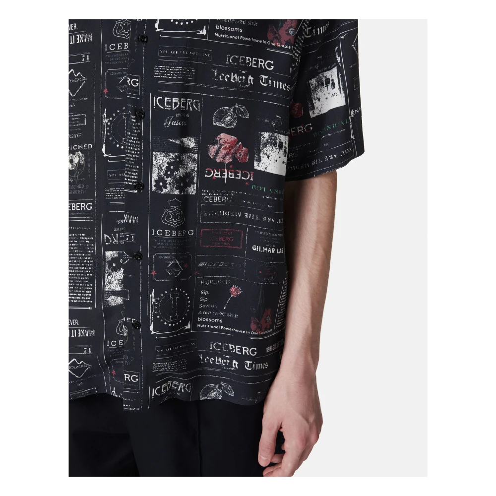 Iceberg Donkerblauw losvallend shirt met korte mouwen in bowlingstijl met allover logo Multicolor Heren