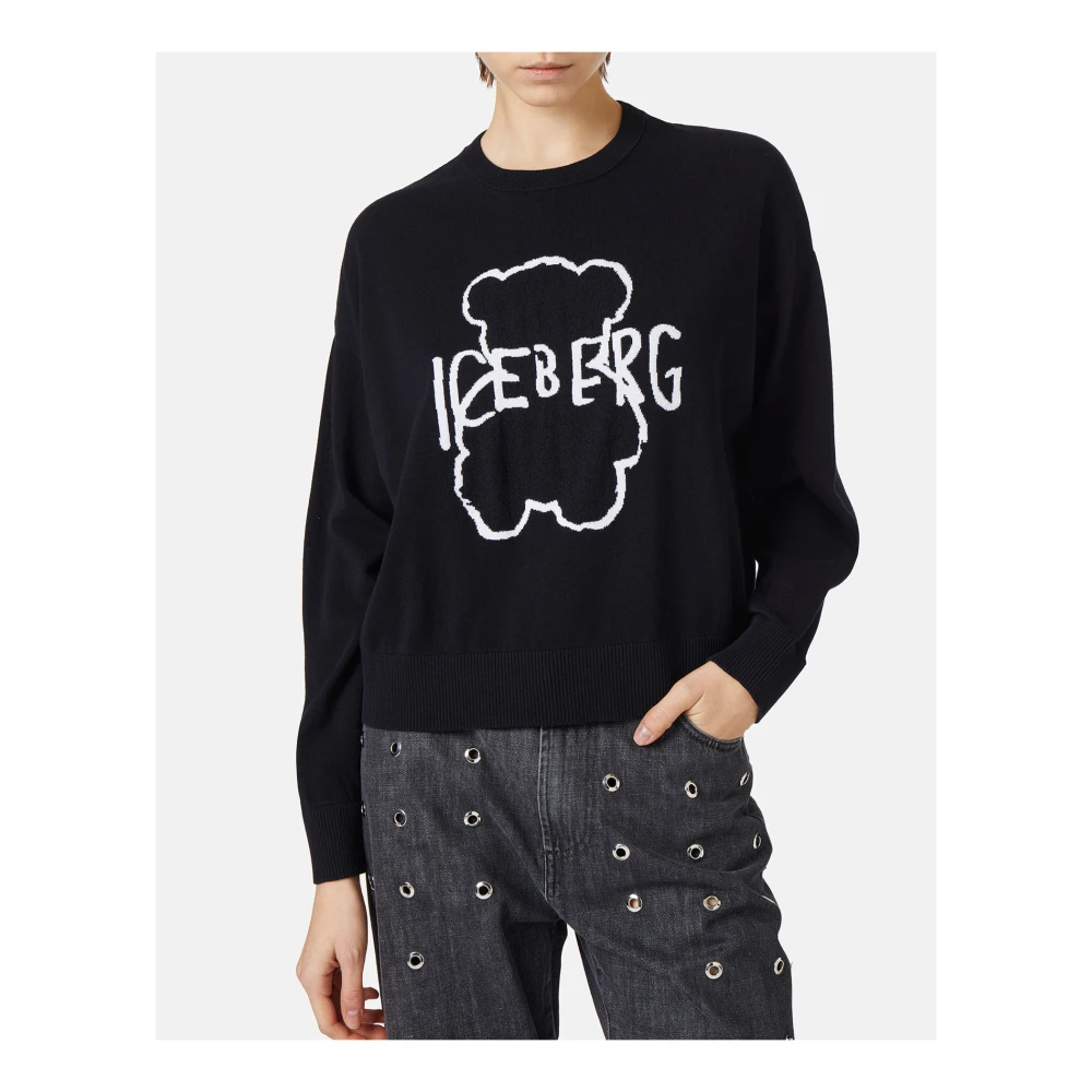 Iceberg Zwarte crew neck sweater van superdunne katoen Black Dames