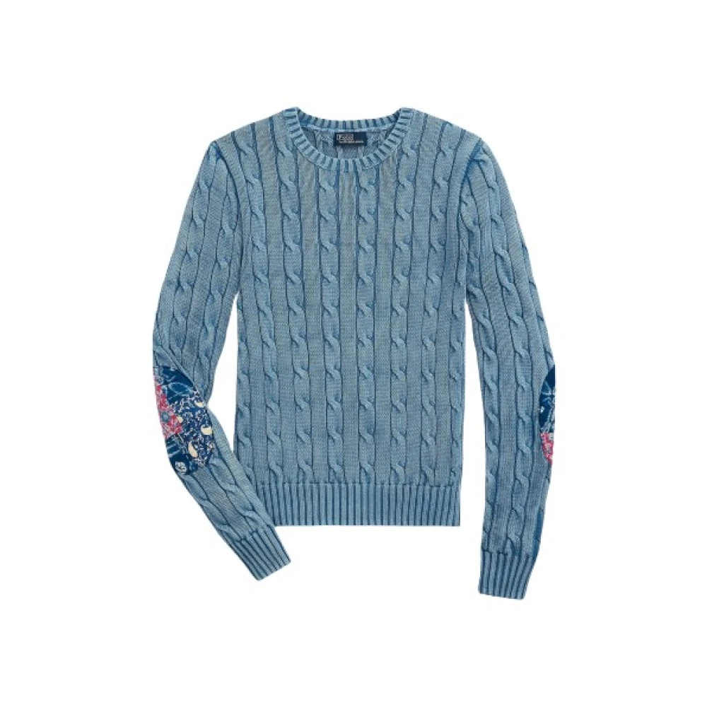 Polo Ralph Lauren Gedraaide gebreide elleboogpatch trui Blue Dames