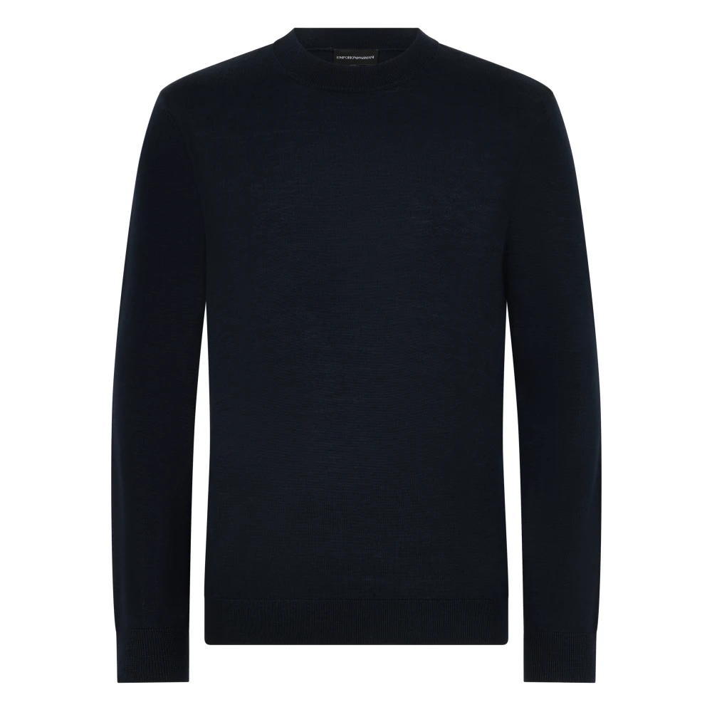 Emporio Armani Mannelijk Blauw Truien & Vesten Heren, 2XL, Wol, Geribbelde Gebreide Wollen Trui