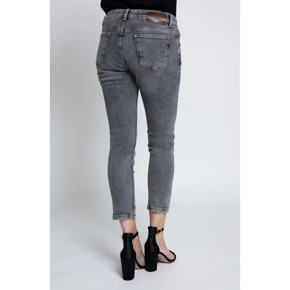 Zhrill Anita Grey Cropped Jeans met Vintage Details Gray Dames