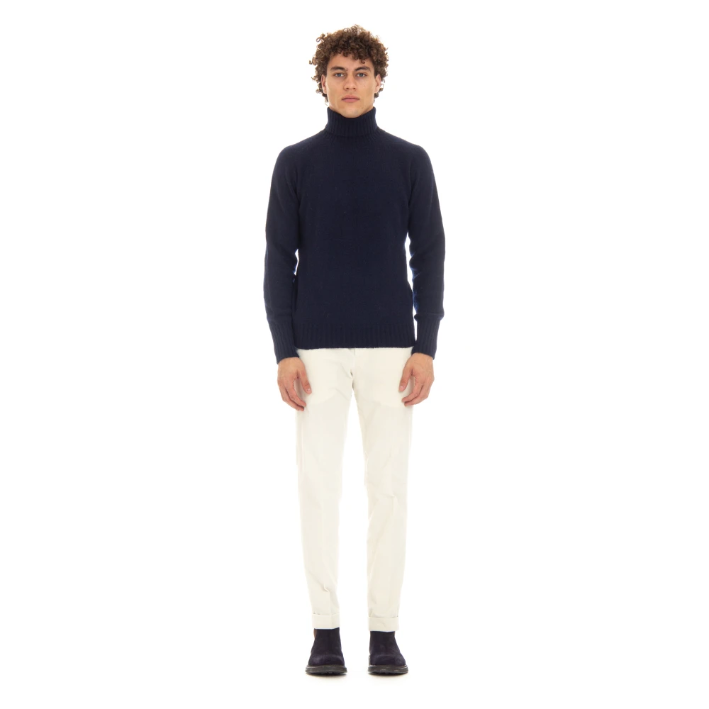 Drumohr Blauwe Wollen Trui Dolcevita Stijl Blue Heren