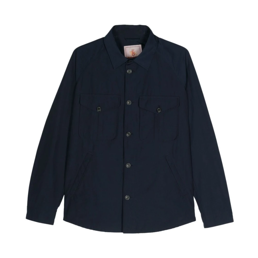 Baracuta Navy Blue Textuur Katoenen Jas Blue Heren