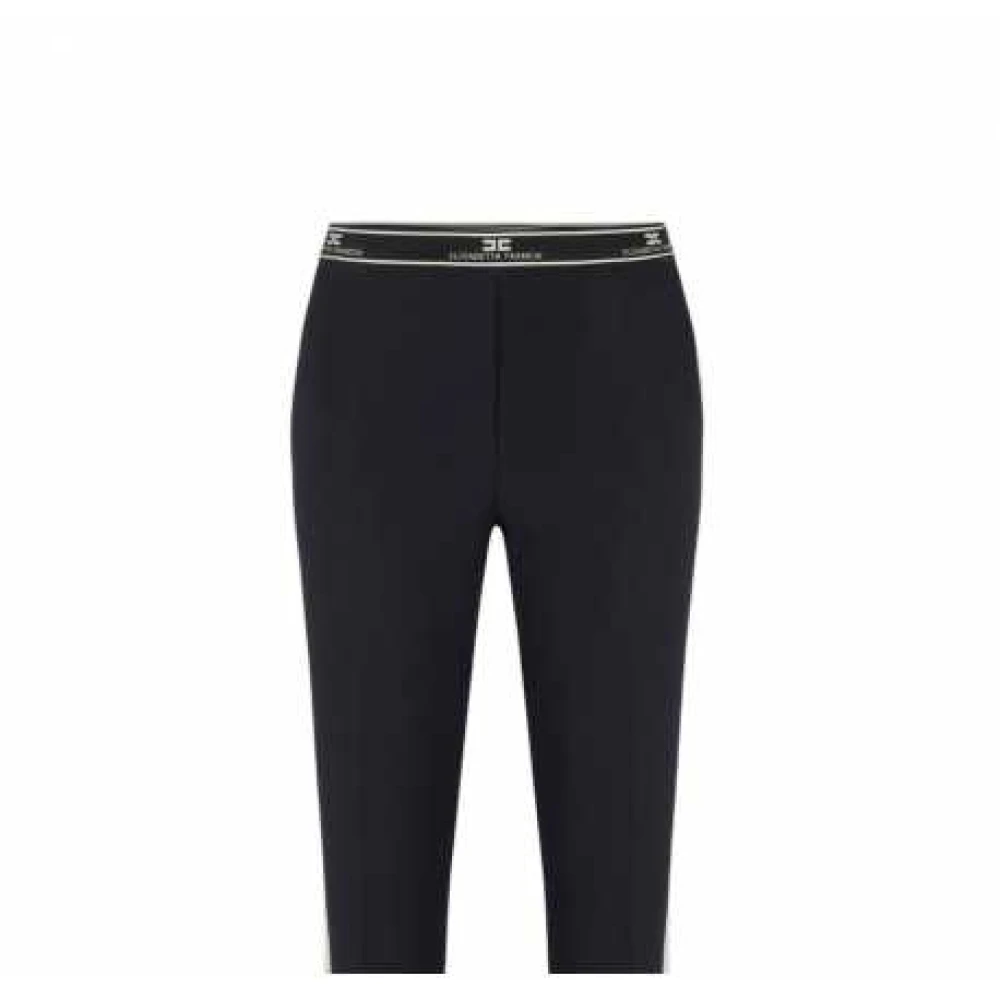 Elisabetta Franchi Zwarte wijde broek met ecru streep Black Dames