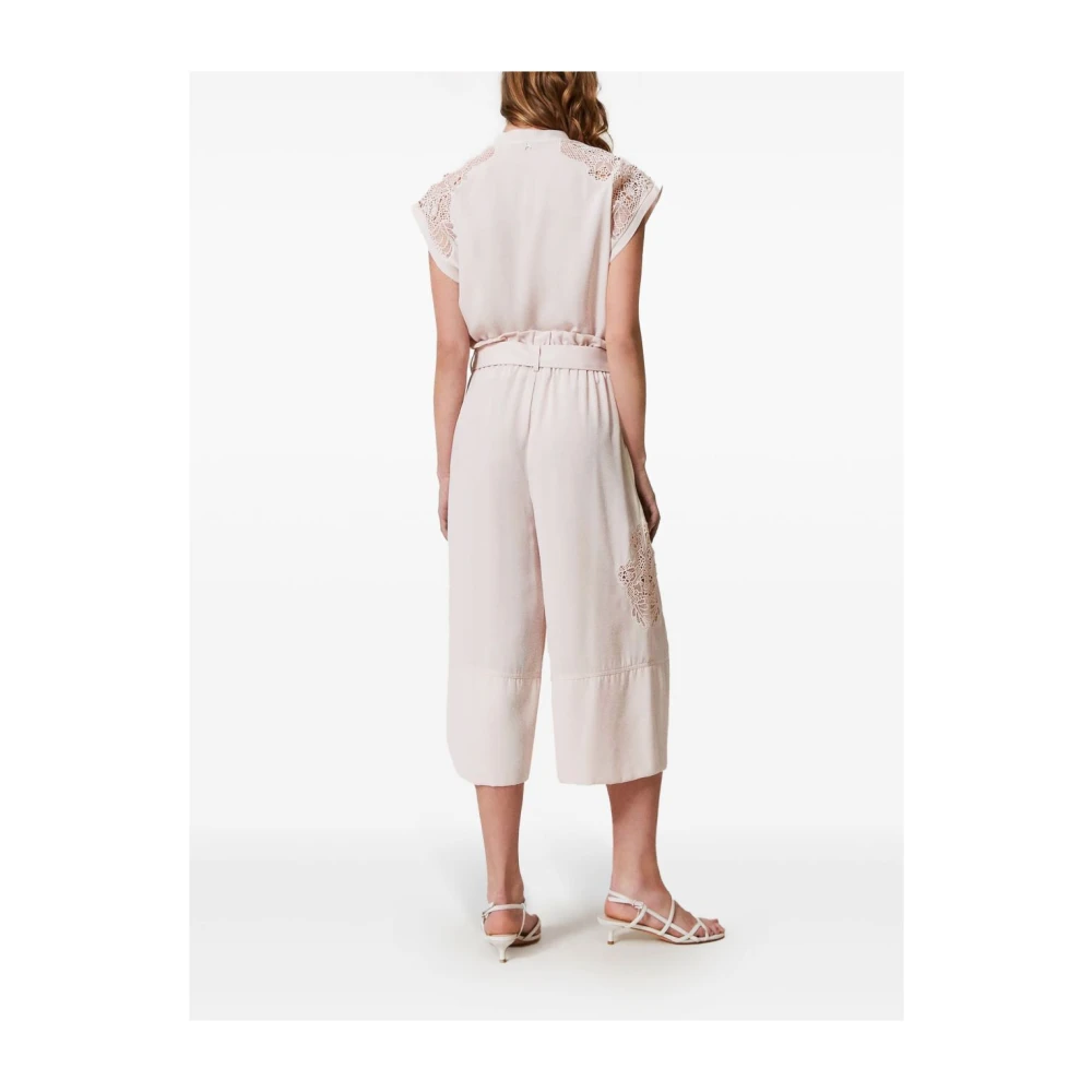 Twinset Roze Kant Geborduurde Paperbag Taille Broek Pink Dames