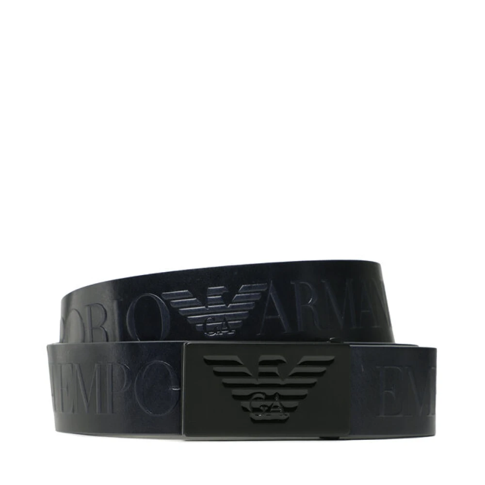 Emporio Armani Men's Blue Accessories, Male,, Logo Belt With Logo Buckle Medium