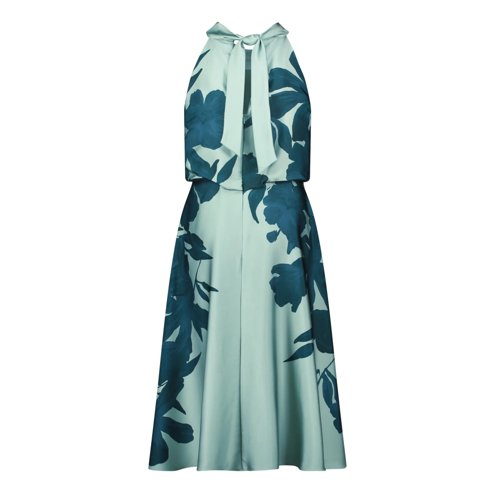 Vera Mont Satin Cocktailjurk met Opstaande Kraag Green Dames