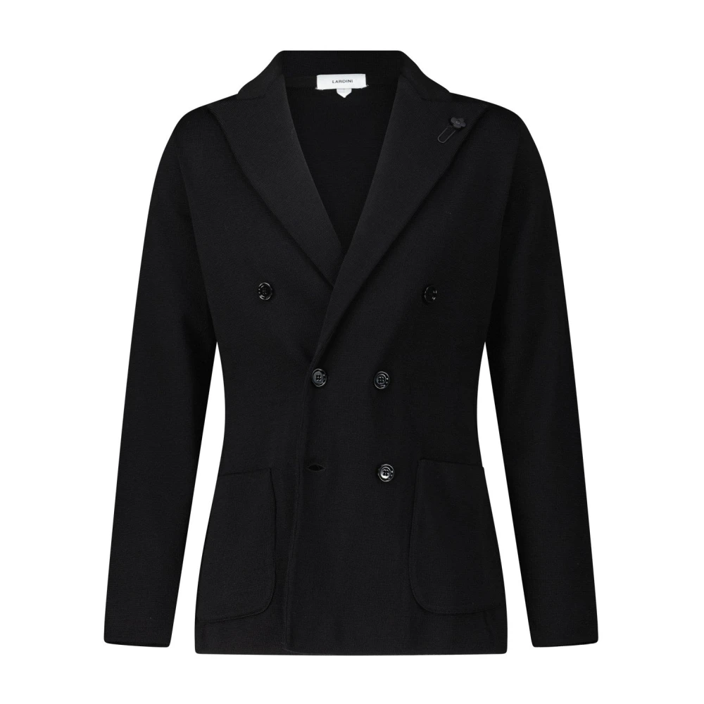 Lardini Dubbelrijige Gebreide Blazer Black Heren