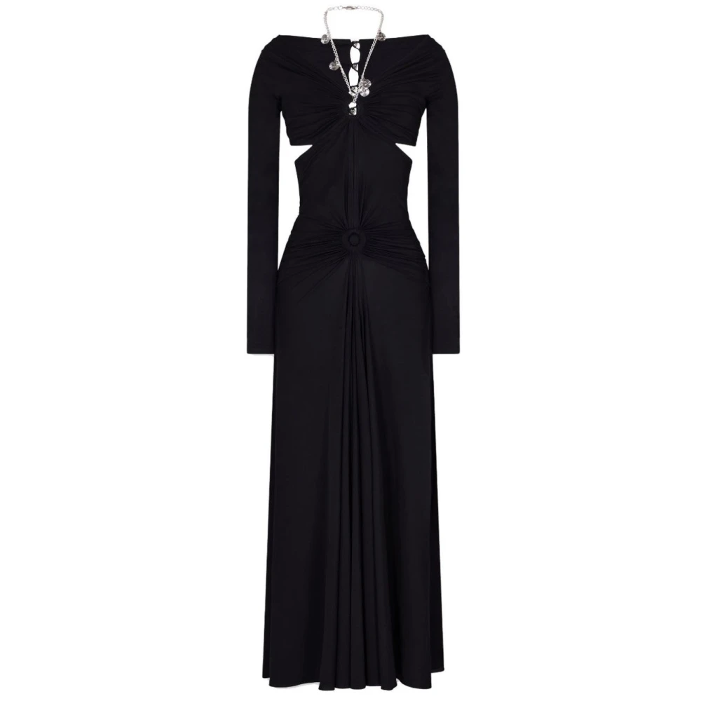 Rabanne Women's Black Elasticized V-Neck Dress With Cut-Out Details - Maxi Dresses - S - Dresses