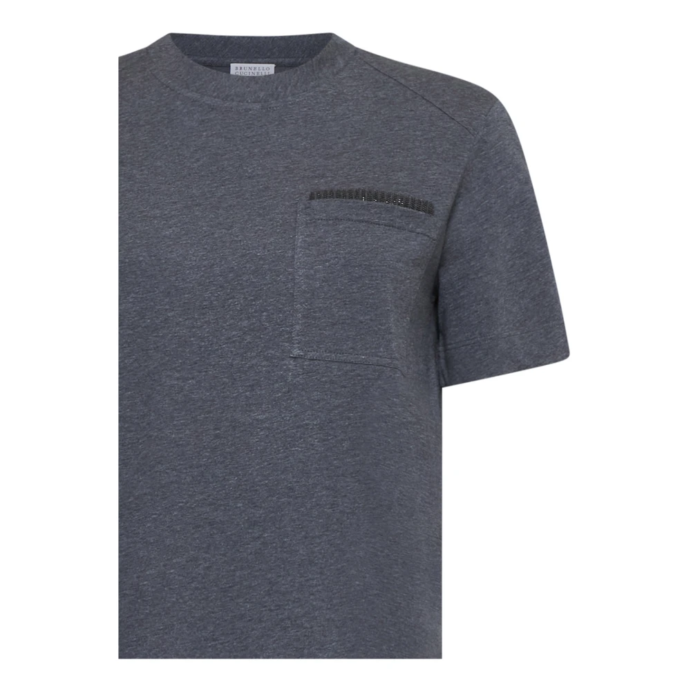 BRUNELLO CUCINELLI Monile Embellished Crew Neck T-shirt Gray Dames