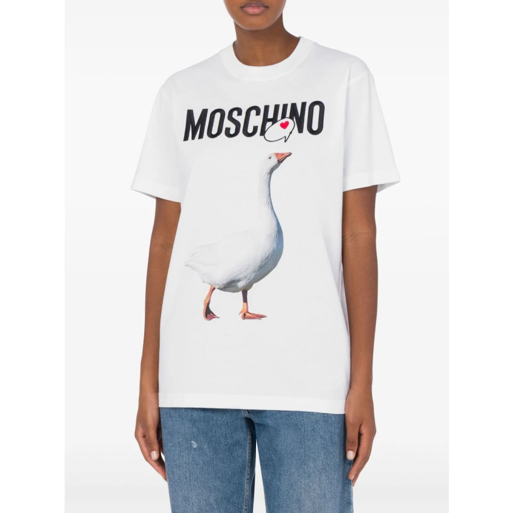 Moschino Eend Print Crew Neck T-shirt White Dames