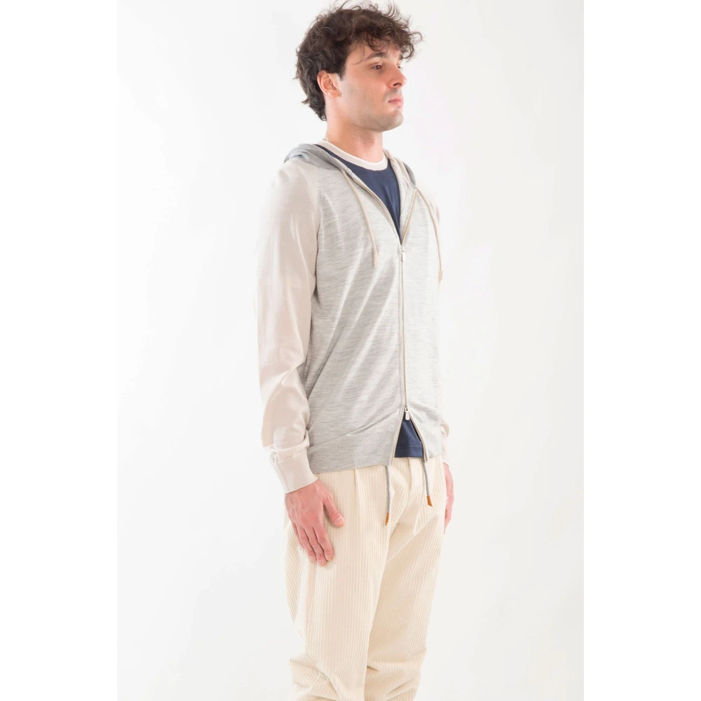Eleventy Zijden Merino Gebreide Hoodie Beige Heren