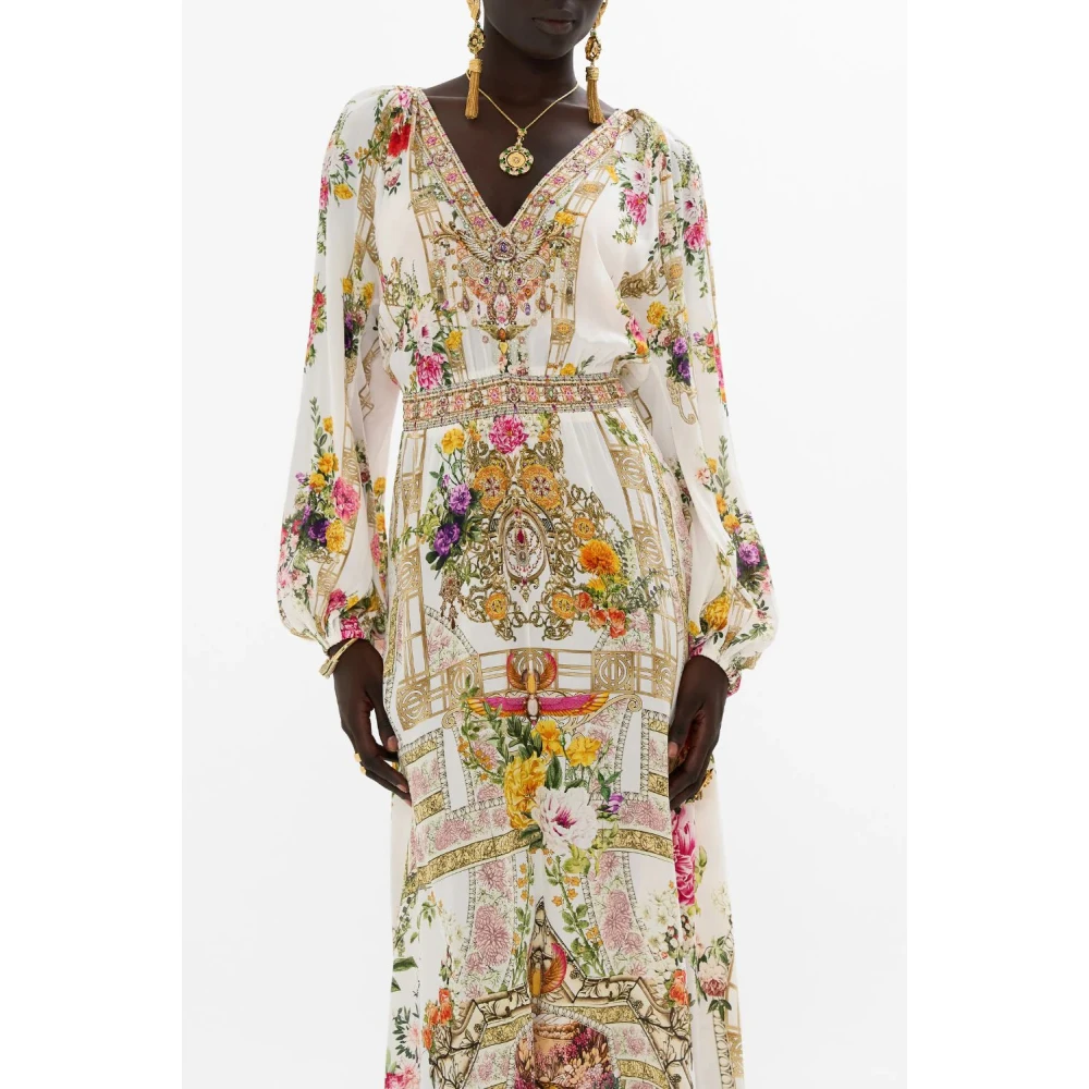Camilla Zijden jurk met gerimpelde taille Egyptische roos Multicolor Dames