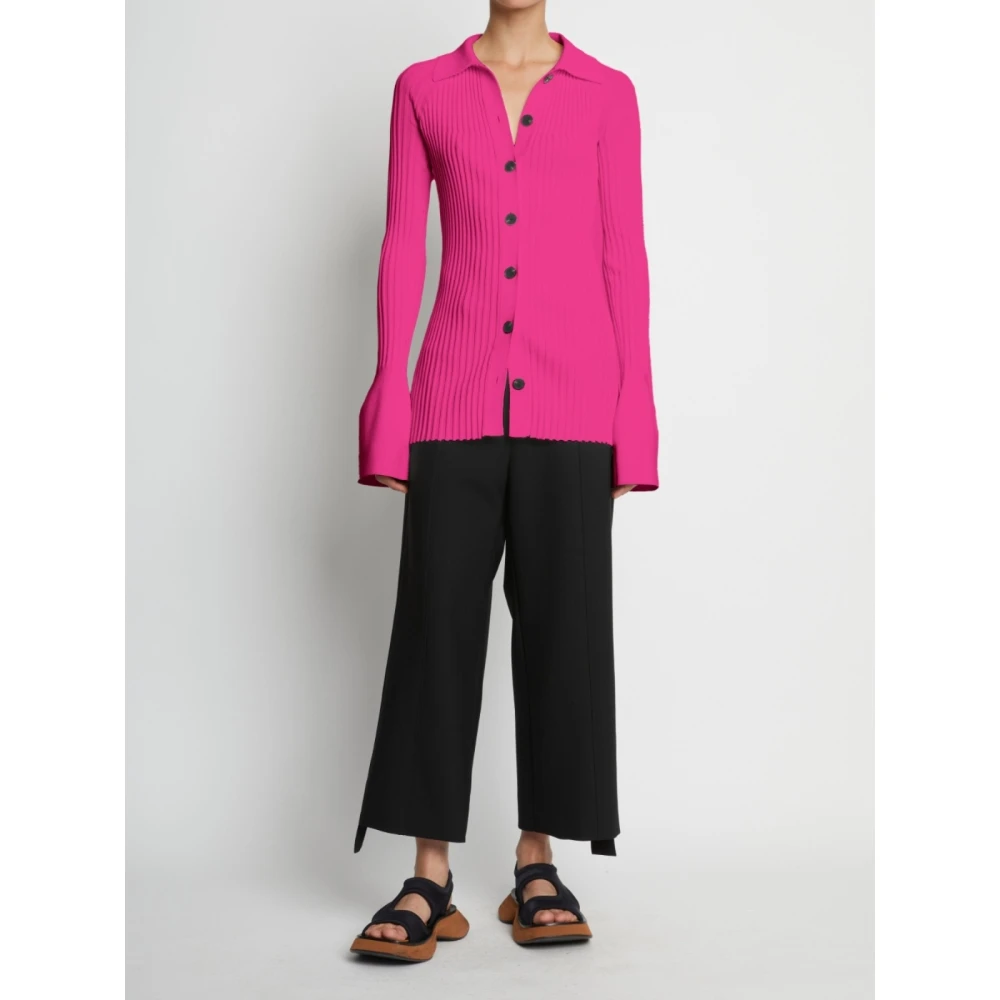 Proenza Schouler Ribgebreide Gekraagde Vest Pink Dames