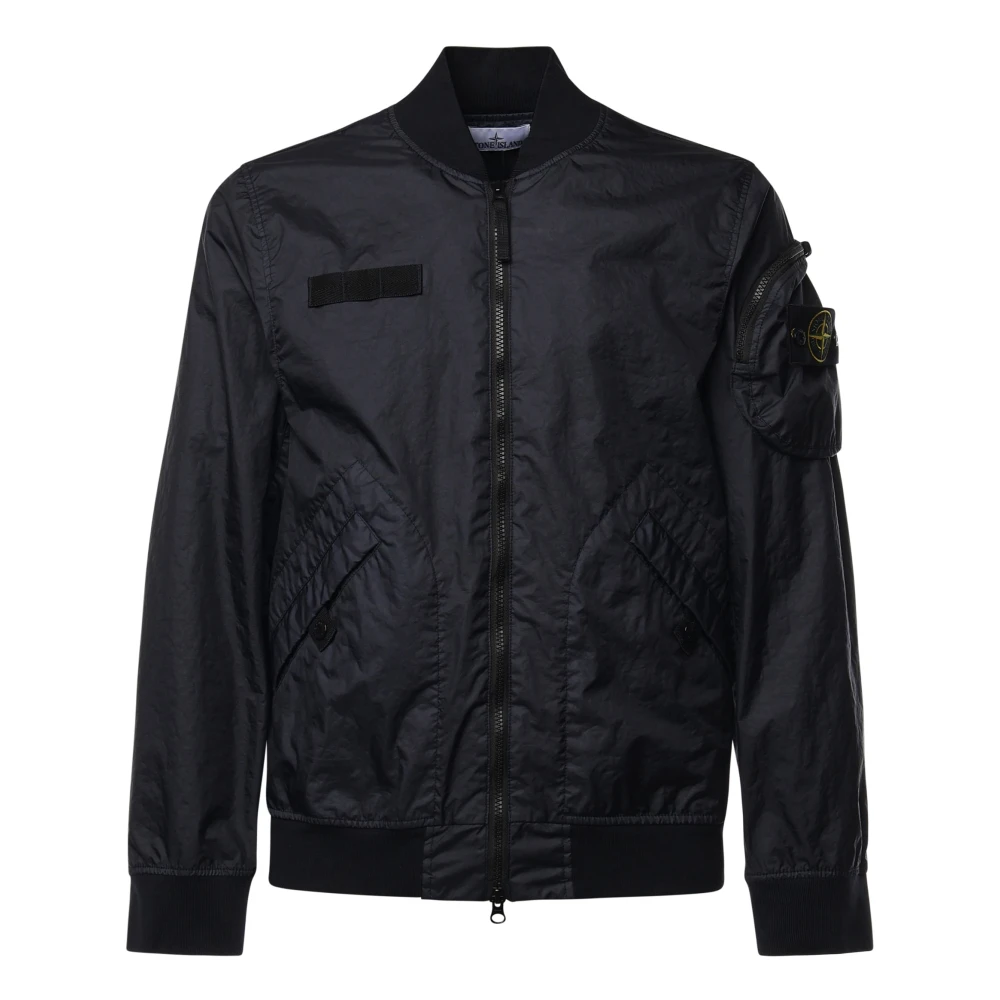 Stone Island Zwarte ritsjas met logopatch Black Heren