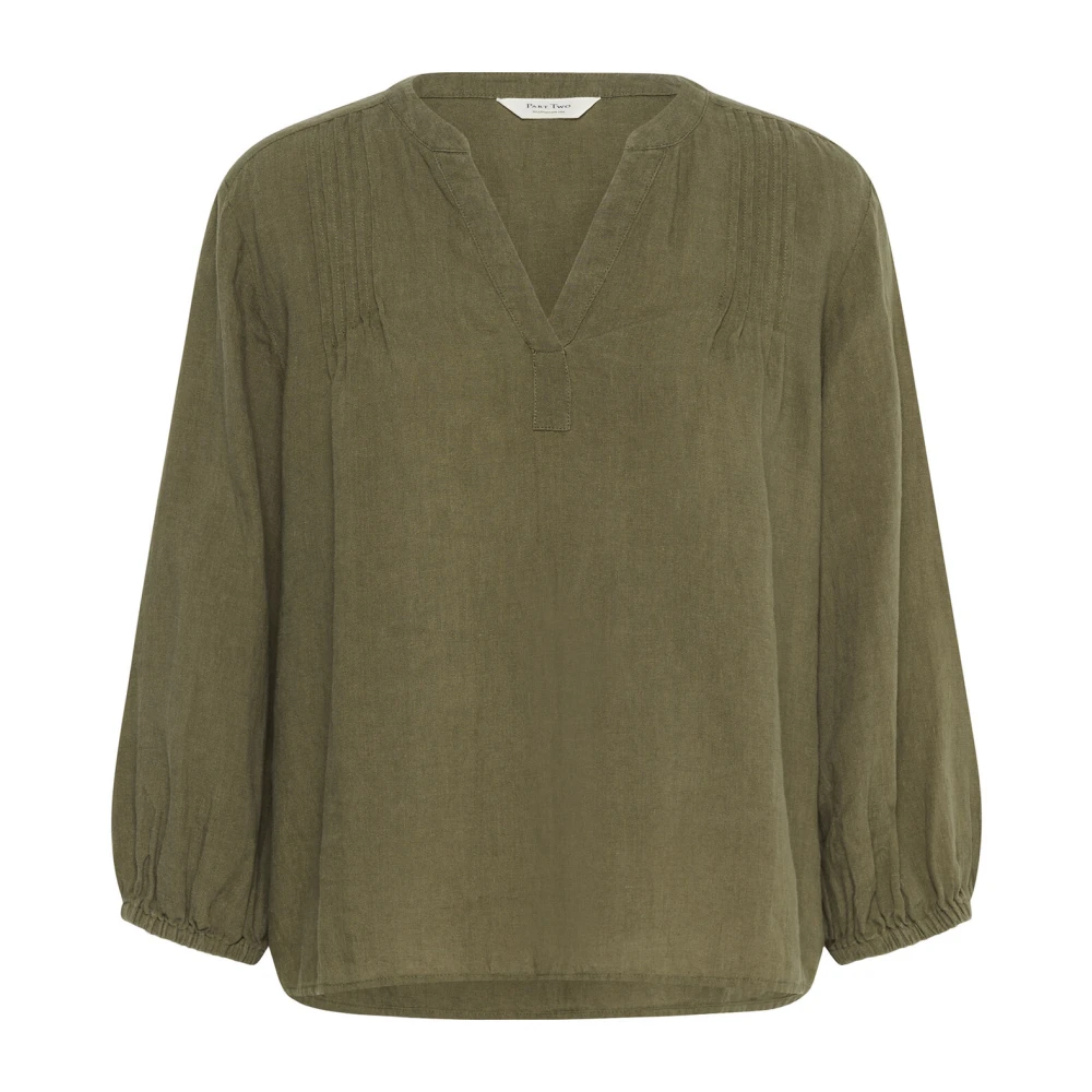 Part Two Enkel Blus med Veck Green, Dam