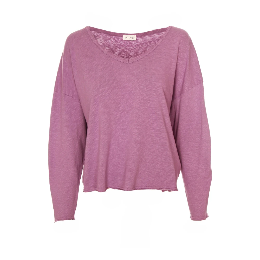 American vintage V-hals Longsleeve Shirt Purple Dames