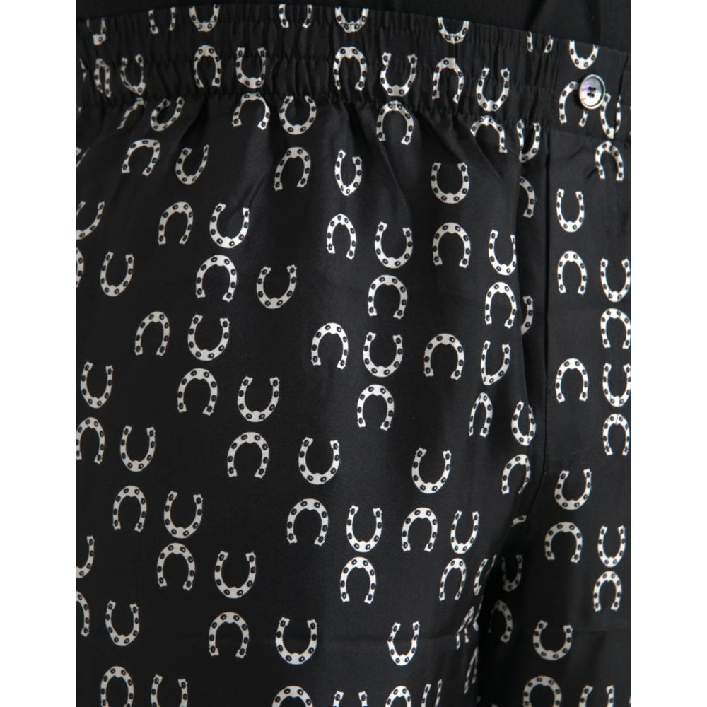 Dolce & Gabbana Zwarte Zijden Hoefijzerprint Broek Black Heren