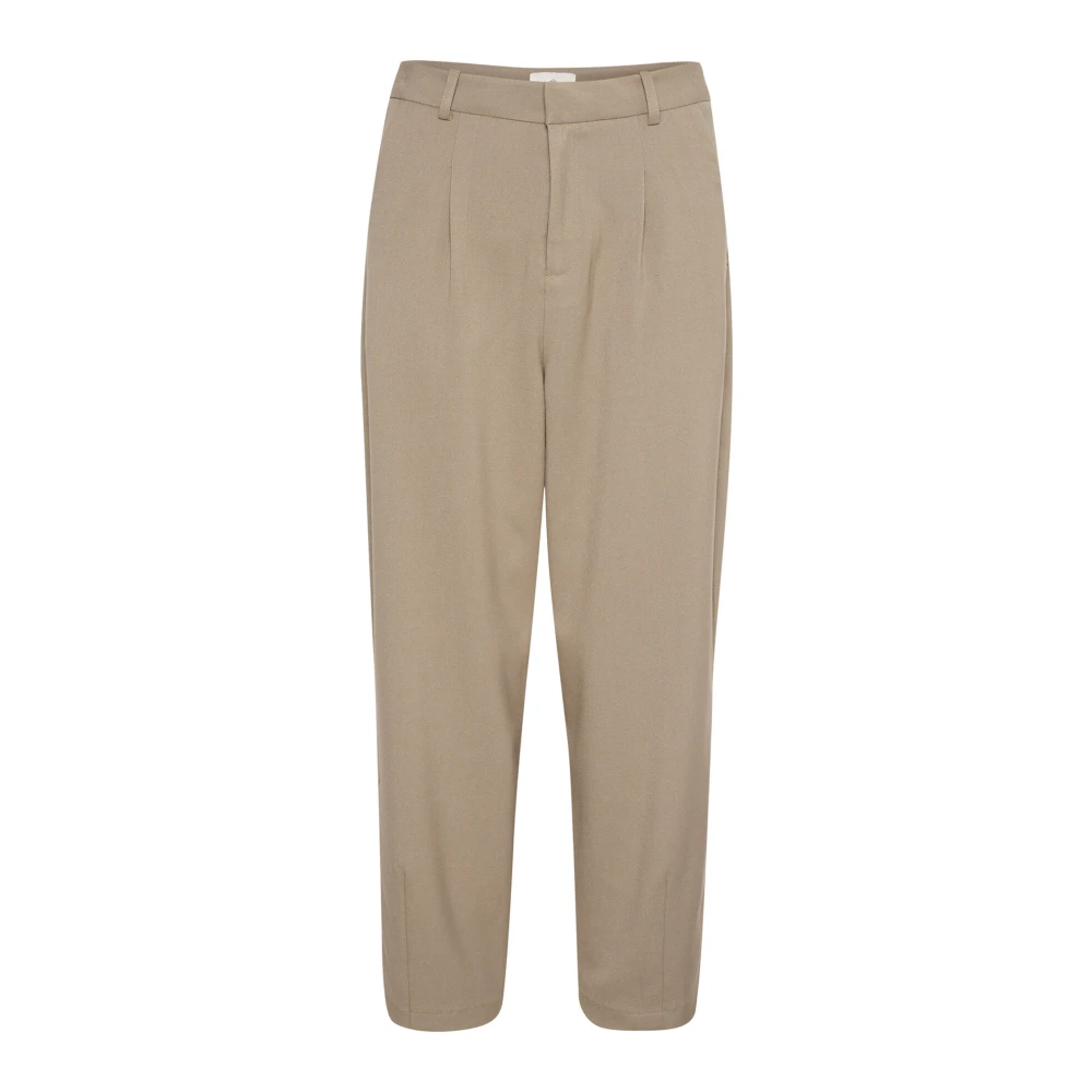 Kaffe Högmidjade cropped byxor med bältesögla Beige, Dam