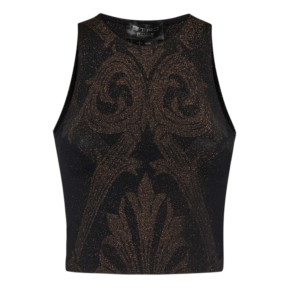 Wolford Women's Brown Sleeveless Tops,, Jacquard Paisley Crop Top Extra Small