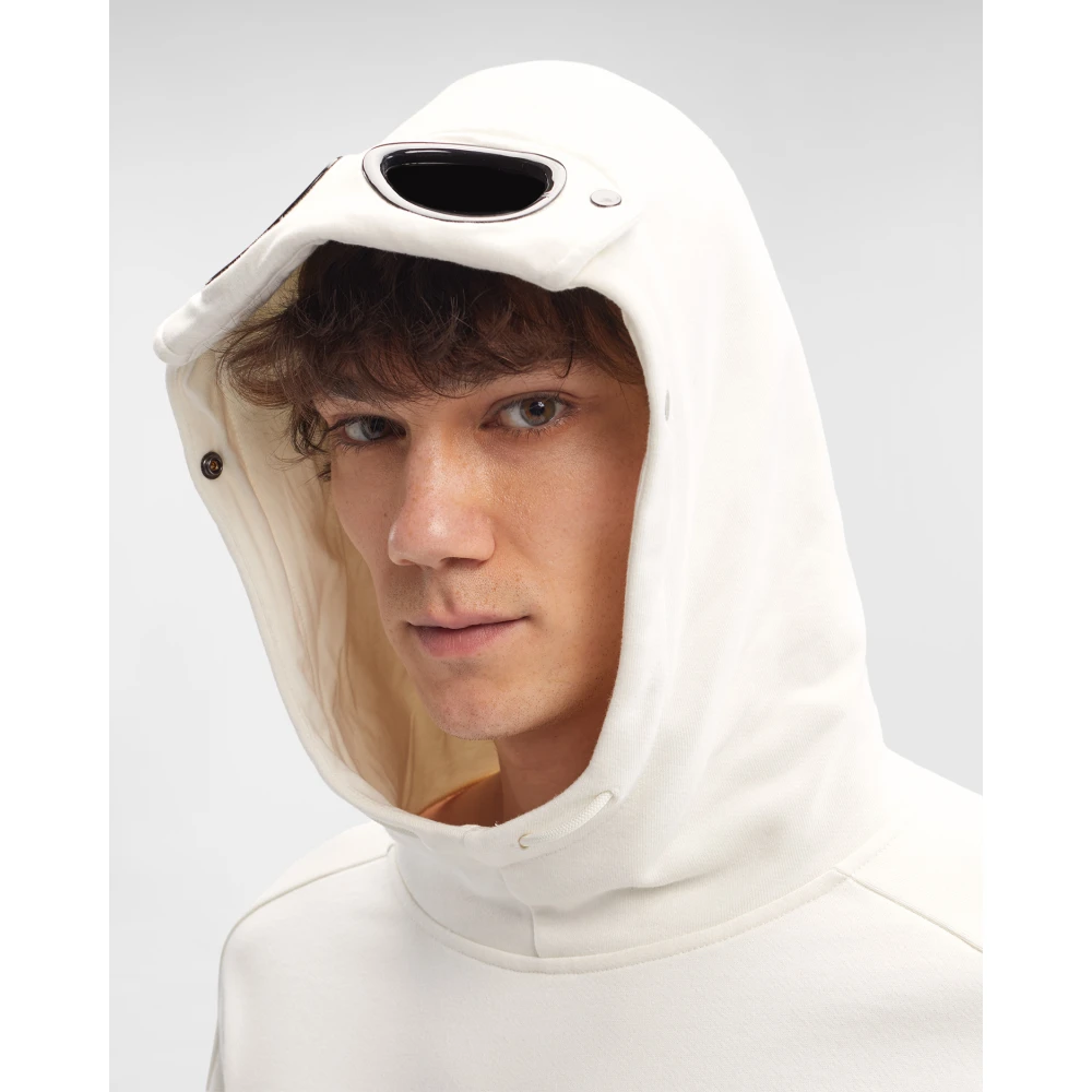 C.P. Company Diagonal Fleece Goggle Hoodie White Heren