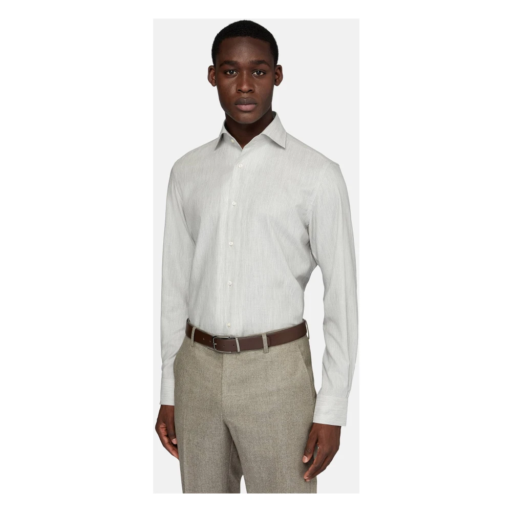 Boggi Milano Regular Fit Honingraat Katoenen Overhemd Gray Heren