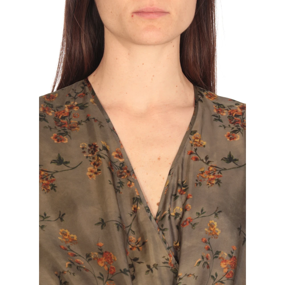 UMA Wang Groene Bloemen V-Hals Mouwloze Jurk Green Dames