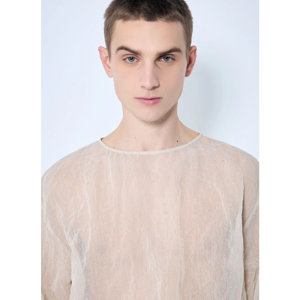 Dries Van Noten Gekreukte Lichtgewicht Crewneck Shirt Beige Heren