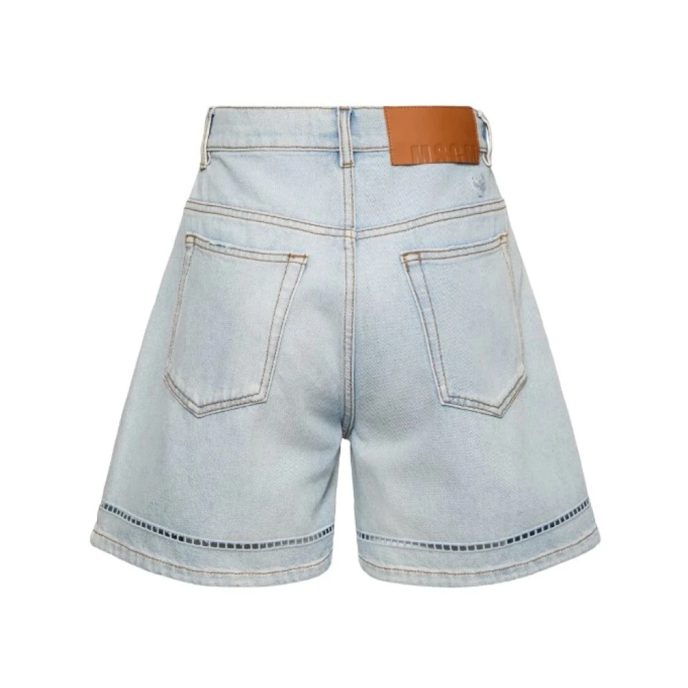 Msgm Geborduurde Denim Shorts Blauw Blue Dames