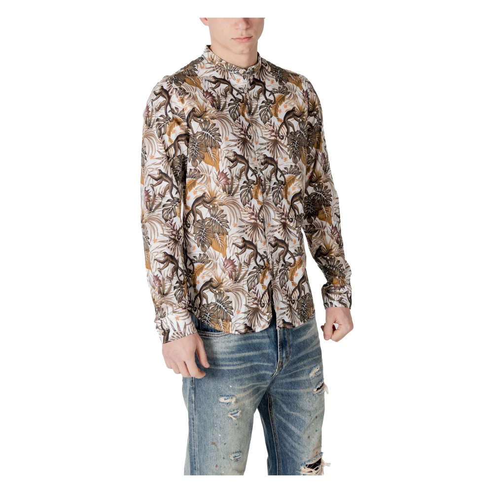 Gianni Lupo Bloemen Mandarin Kraag Shirt Multicolor Heren