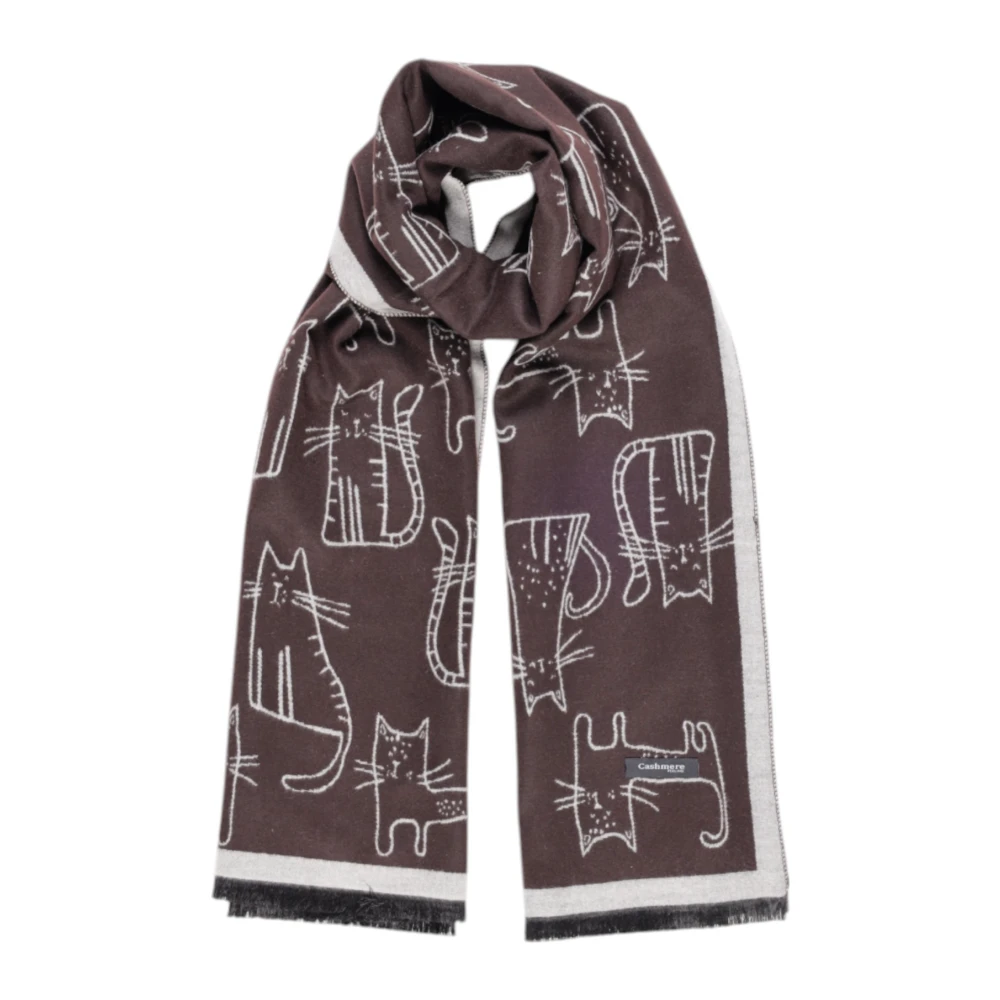 Sandro Ferrone Bruin Kattenprint Viscose Sjaal Brown Dames