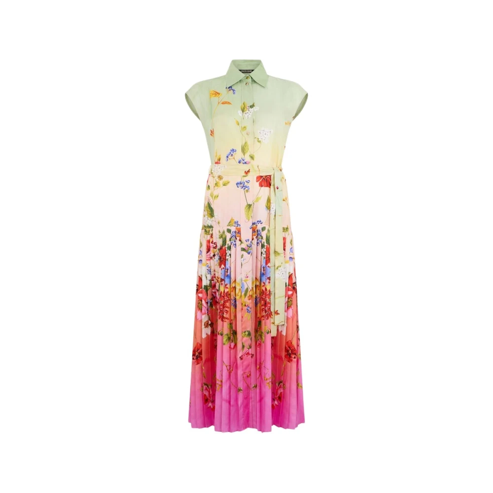 Roberto Cavalli Long Silk Dress With Miami Flowers Print - Female - Midi Dresses - Multicolor - L - Dresses
