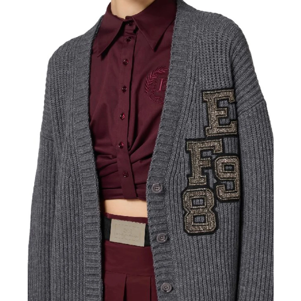 Elisabetta Franchi Wollen Vest met Logopatch Gray Dames