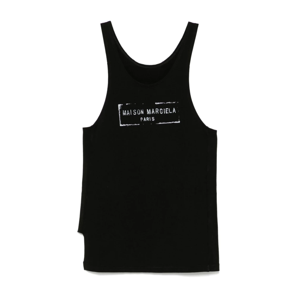 Maison Margiela Women's Black Sleeveless Logo Print Top - Sleeveless Tops - M - Tops
