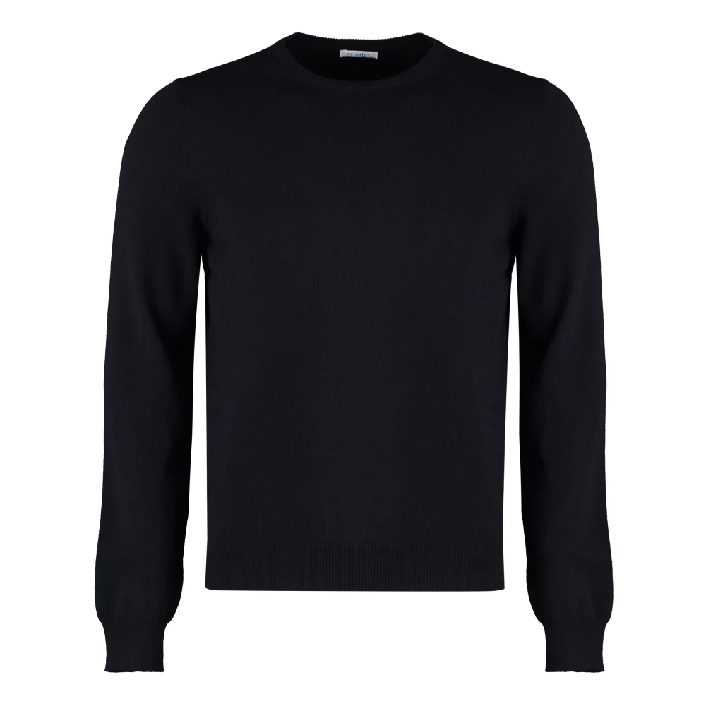 Malo Cashmere blend pullover met geribbelde boorden Black Heren