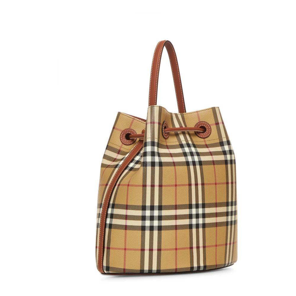 Burberry Leren Trekkoordtas met Schildvormige Stopper Beige Dames