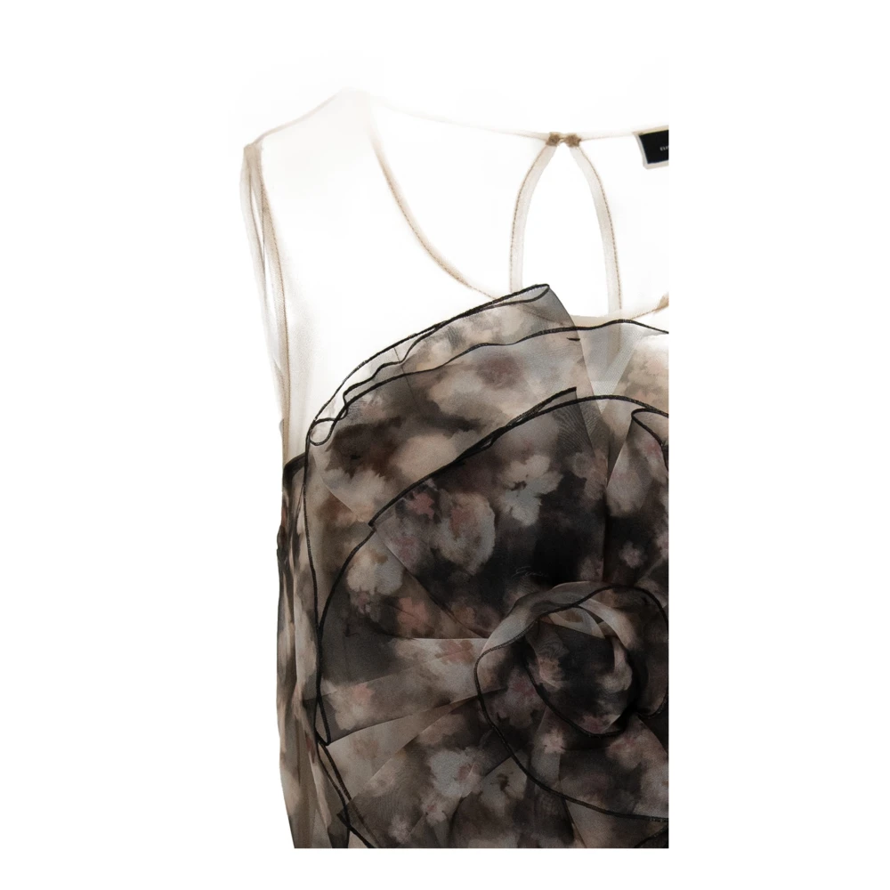 Elisabetta Franchi Korte Mouw Bloemenjurk met Rozendetail Black Dames
