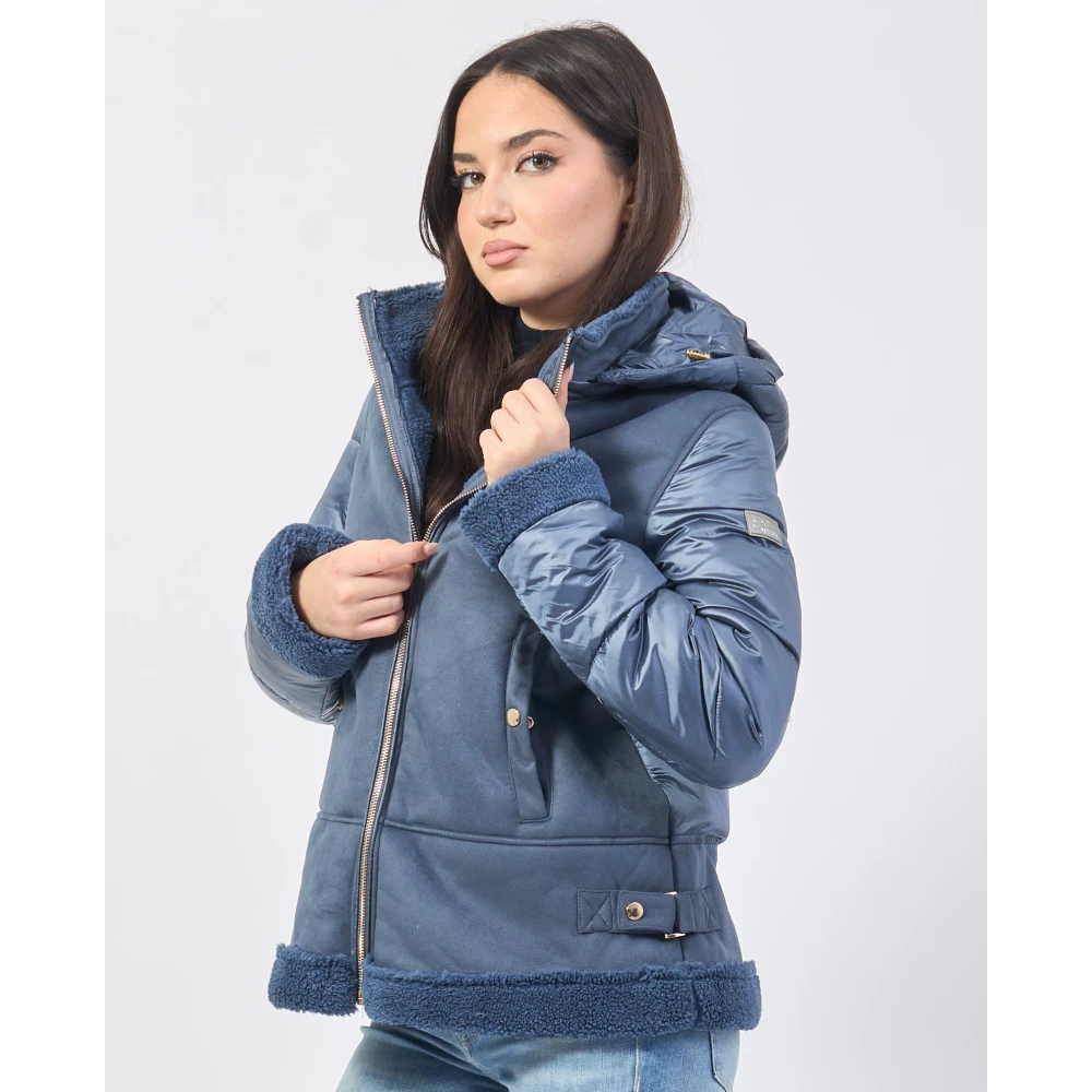 YES ZEE Blauwe Avion Jas met Pluche Inzetstukken Blue Dames