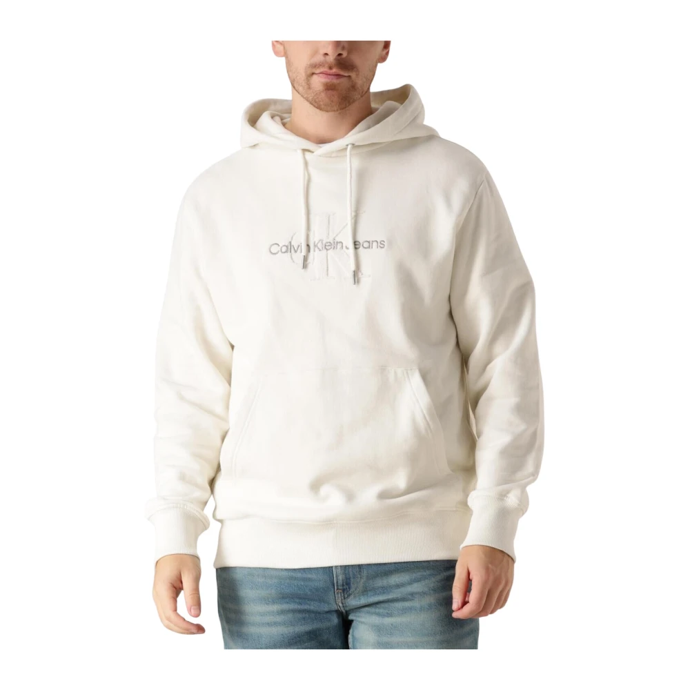 Calvin Klein Chenille Monologo Hoodie White Heren