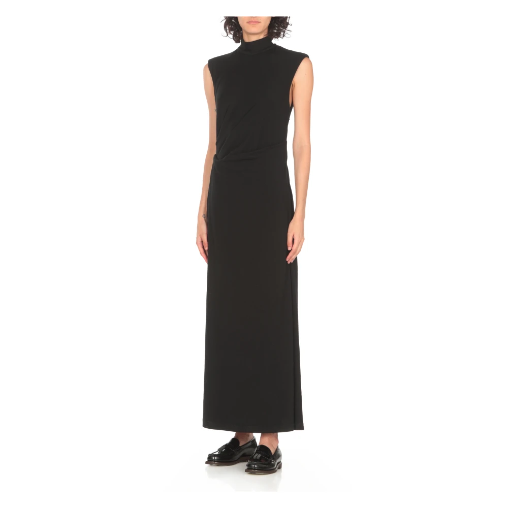 BRUNELLO CUCINELLI Elegante Zwarte Wol Lange Jurk Black Dames